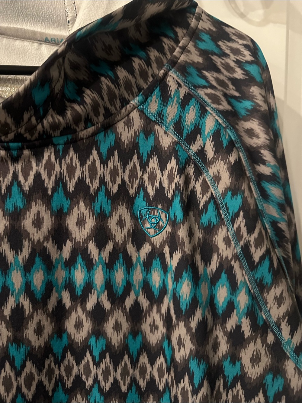 Ariat Teal and Gray Geometric Crew Neck Sweater